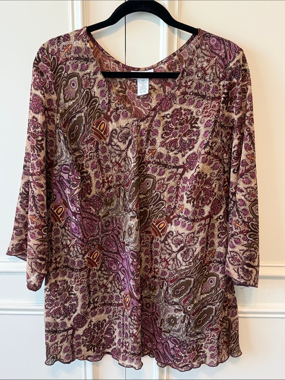 Avenue Paisley V-Neck Blouse in Plum and Brown